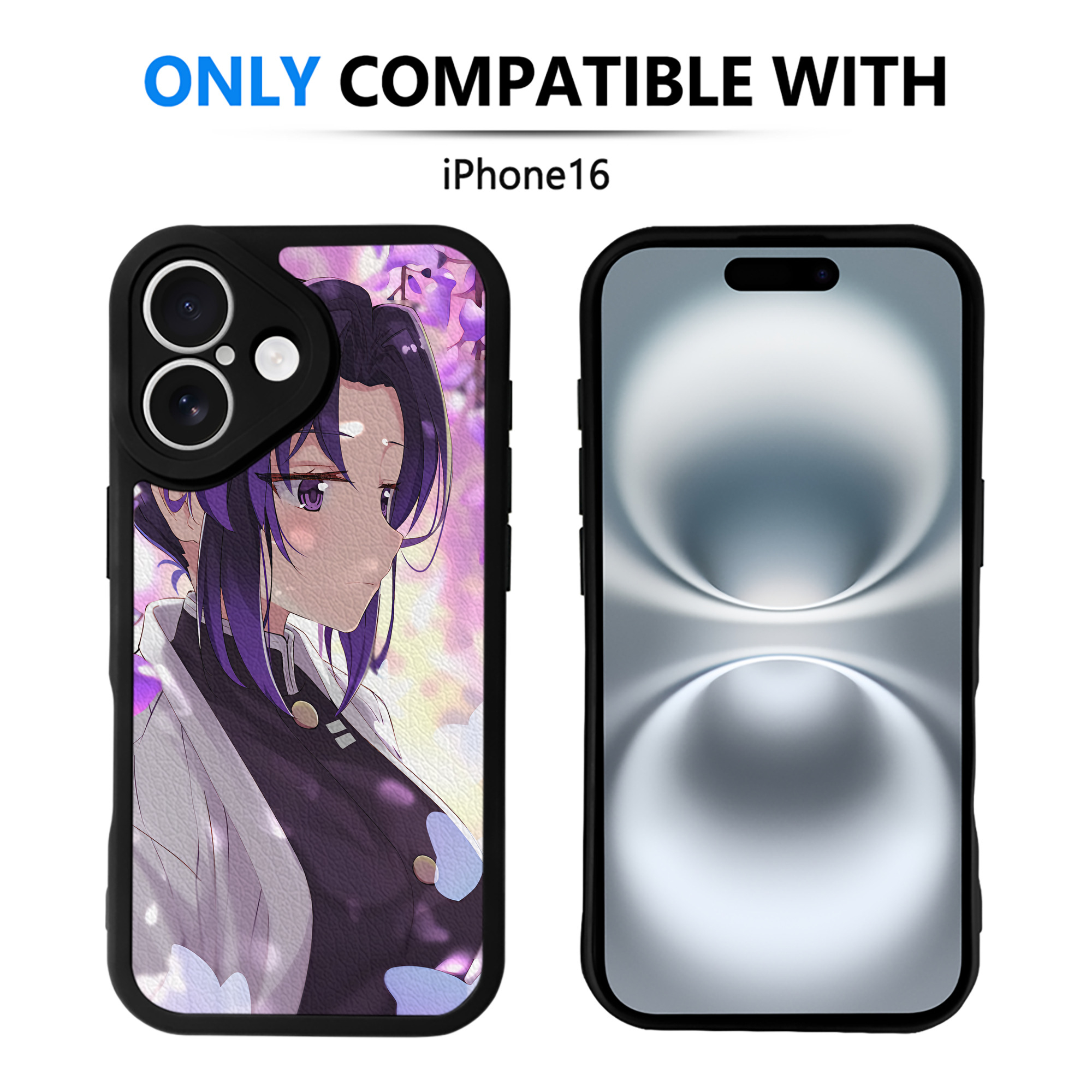 （画像用） 鬼滅の刃（きめつのやいば）蟲柱-胡蝶 しのぶ／こちょう しのぶ Kochou Shinobu 【iPhone 16シリーズ対応】シリコンスマホケース（レザー調） 材質：シリコン